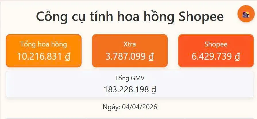 Công cụ tính hoa hồng Shopee tổng hợp hoa hồng và GMV